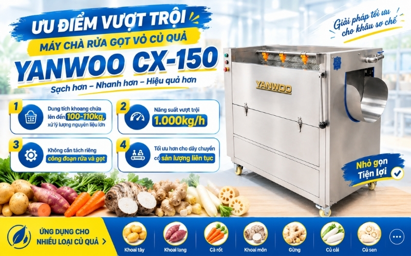 Máy chà rửa gọt vỏ củ quả Yanwoo CX-150