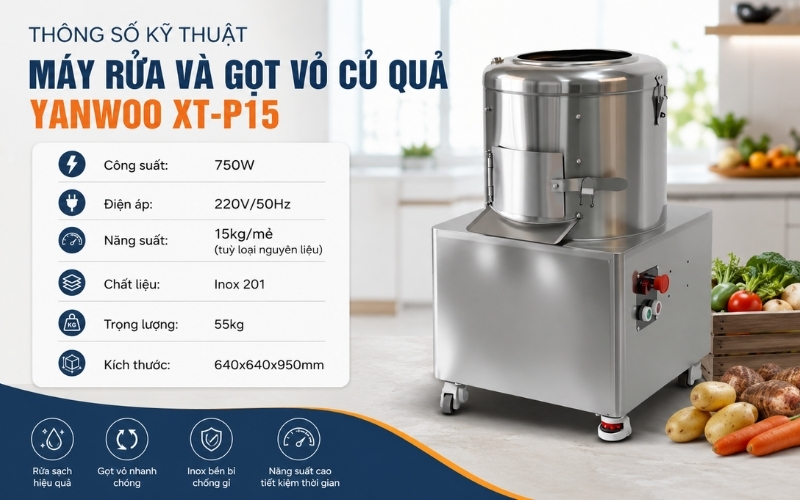 Máy rửa và gọt vỏ củ quả đa năng Yanwoo XT-P15
