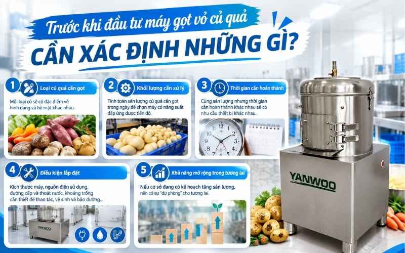  Trước khi đầu tư máy gọt vỏ củ quả, cần xác định những gì