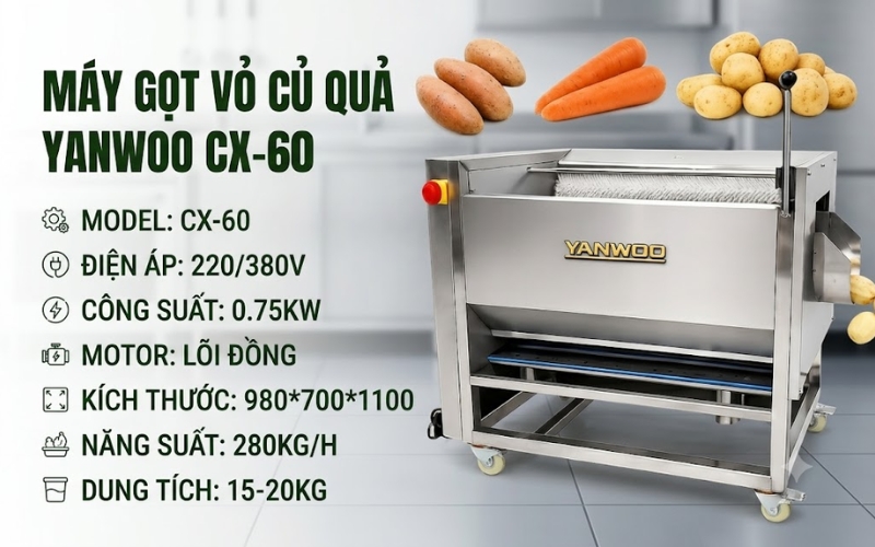 Tổng quan về máy rửa gọt vỏ củ quả Yanwoo CX-60