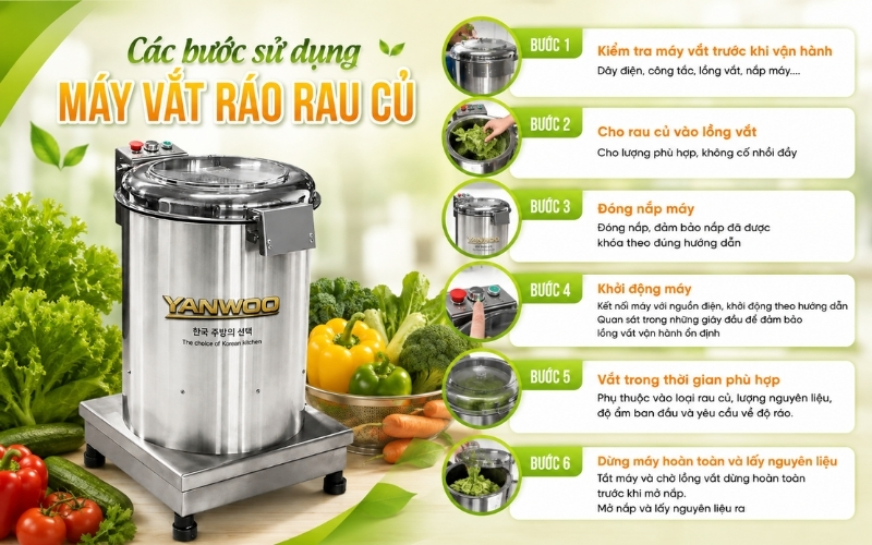 Các bước sử dụng máy vắt ráo rau củ