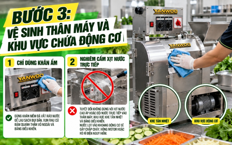 Bước 3: Vệ sinh thân máy và khu vực chứa động cơ